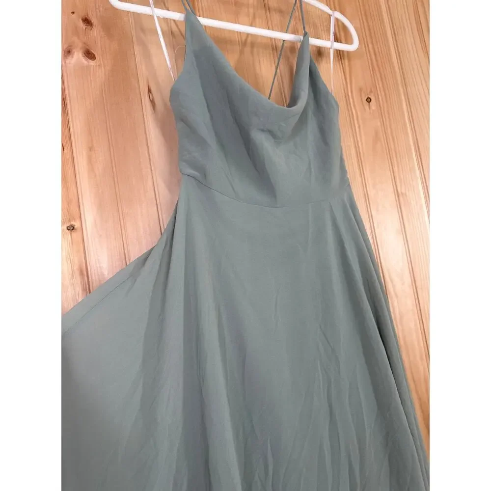 NWT Lulus Romantically Speaking Sage Green Cowl Lace-Up Maxi Dress Bridesmaid M